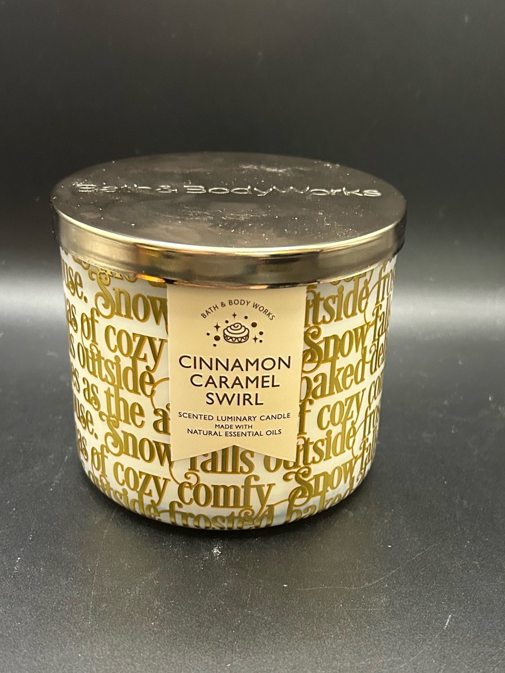Bath & Body Works Cinnamon Caramel Swirl Candle - Gold and White